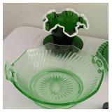 Assorted Vintage Green Glass Servingware