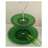 Assorted Vintage Green Glass Servingware