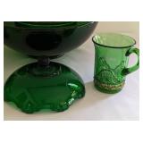 Assorted Vintage Green Glass Servingware