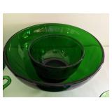 Assorted Vintage Green Glass Servingware