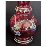 Fenton Painted Vase and Small Ruffled Basket