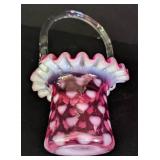 Fenton Painted Vase and Small Ruffled Basket