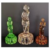 Three Cambridge Glass Bashful Charlotte Flower Frogs