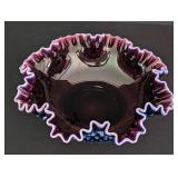 Fenton Opalescent Hobnail Crimped Bowl