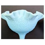 Pair of Fenton Blue Satin Glass Compotes