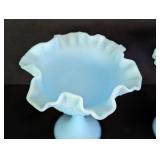 Pair of Fenton Blue Satin Glass Compotes