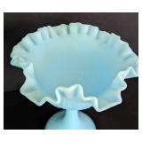 Pair of Fenton Blue Satin Glass Compotes
