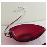 Pair of Red Glass Swan Bowls