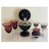 Vintage Amethyst Egg Decanter Set and Glassware