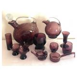 Amethyst Glass Petite Pitchers and Glassware Grouping