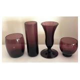 Amethyst Glass Petite Pitchers and Glassware Grouping
