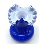 Fenton Cobalt Blue and White Ruffle Top Vase
