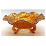 Fenton Marigold Lion Pattern Carnival Glass Footed Bowl