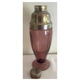 Vintage Amethyst Glass Cocktail Shaker and 4 Lowball Glasses
