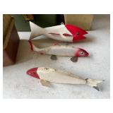 Vintage Tackle Boxes with One Having Tackle and Spearing Decoys