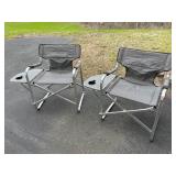 Two Coleman Folding Chairs with Flip Up Side Tables