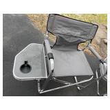 Two Coleman Folding Chairs with Flip Up Side Tables