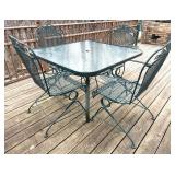 Wrought Iron Glass Top Table and 4 Chairs
