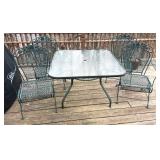 Wrought Iron Glass Top Table and 4 Chairs
