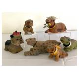 Six Vintage Flocked Felt Bobble Head Animals