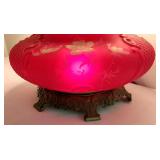 Lovely Red Floral Glass Lamp