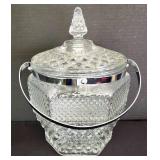 Covered Glass Ice Bucket with Silver Metal Detailing