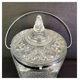 Covered Glass Ice Bucket with Silver Metal Detailing