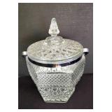 Covered Glass Ice Bucket with Silver Metal Detailing