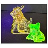 Two Vintage Dog Figurines including Vintage Vaseline Glass Dog Figurine