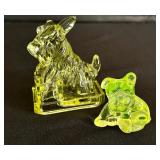 Two Vintage Dog Figurines including Vintage Vaseline Glass Dog Figurine
