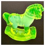 Vintage Fenton Yellow Vaseline Glass Rocking Horse Figurine
