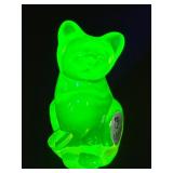 Vintage Fenton Vaseline Yellow Glass Cat  Figurine
