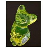 Vintage Fenton Vaseline Yellow Glass Cat  Figurine