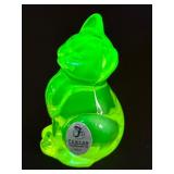 Vintage Fenton Vaseline Yellow Glass Cat  Figurine