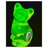 Vintage Fenton Vaseline Yellow Glass Cat  Figurine