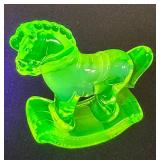 Vintage Fenton Yellow Vaseline Glass Rocking Horse Figurine