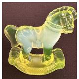 Vintage Fenton Yellow Vaseline Glass Rocking Horse Figurine