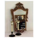 Vintage Wall Mirror and Pair of Vintage Decorative Candle Holders
