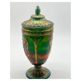 Vintage Fenton Green Dancing Ladies Carnival Glass Urn Candy Jar