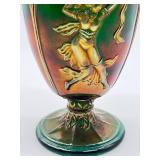 Vintage Fenton Green Dancing Ladies Carnival Glass Urn Candy Jar