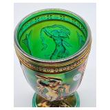 Vintage Fenton Green Dancing Ladies Carnival Glass Urn Candy Jar