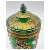Vintage Fenton Green Dancing Ladies Carnival Glass Urn Candy Jar