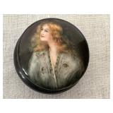 Antique Portrait Hand Painted Vanity Jar