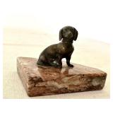 Vintage Bronze Dog Figurine on Marble Base