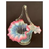 Antique Victorian Opalescent Glass Basket
