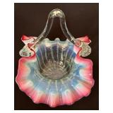Antique Victorian Opalescent Glass Basket