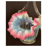 Antique Victorian Opalescent Glass Basket