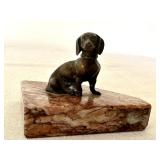 Vintage Bronze Dog Figurine on Marble Base