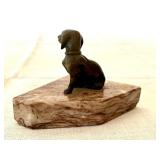 Vintage Bronze Dog Figurine on Marble Base