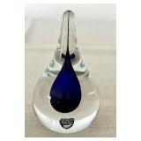 Vintage Orrefors Intermezzo Blue Art Glass Teardrop Paperweight